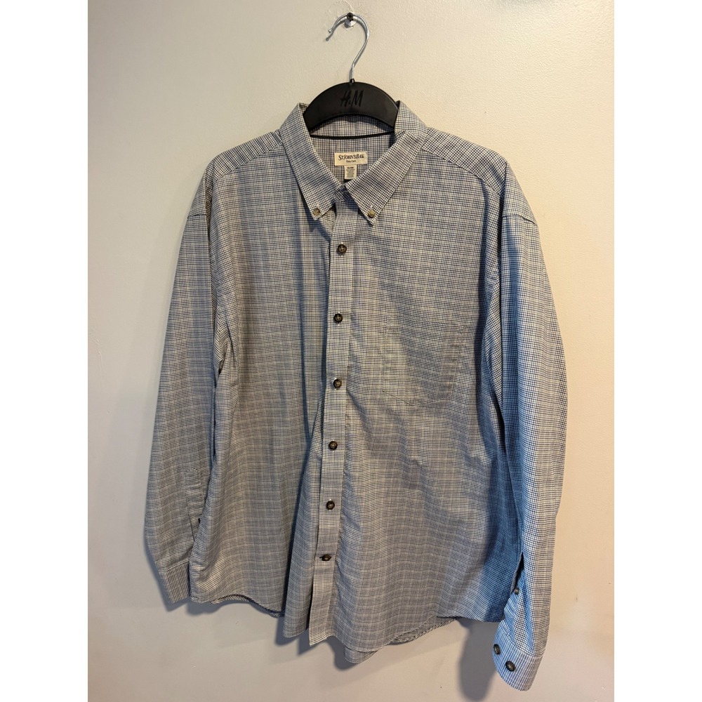 St Johns Bay Mens XL Blue Check Easy Care Long Sleeve Button Down Shirt  Cotton